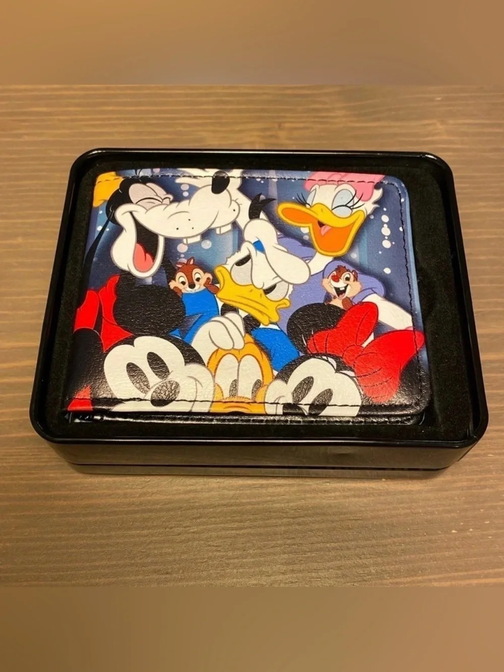 Disney 100 Years of Wonder Bifold Wallet Mickey Donald Goofy Gift Tin Box NWT